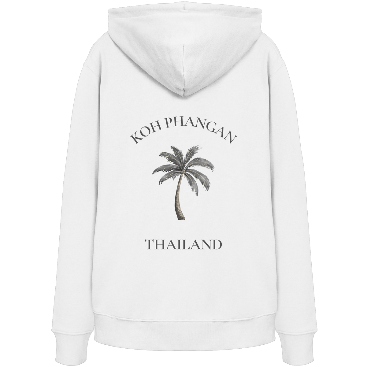 Koh Phangan Mini Palm – Bio Hoodie – Backprint – Originalmockup in White, Produktansicht 2