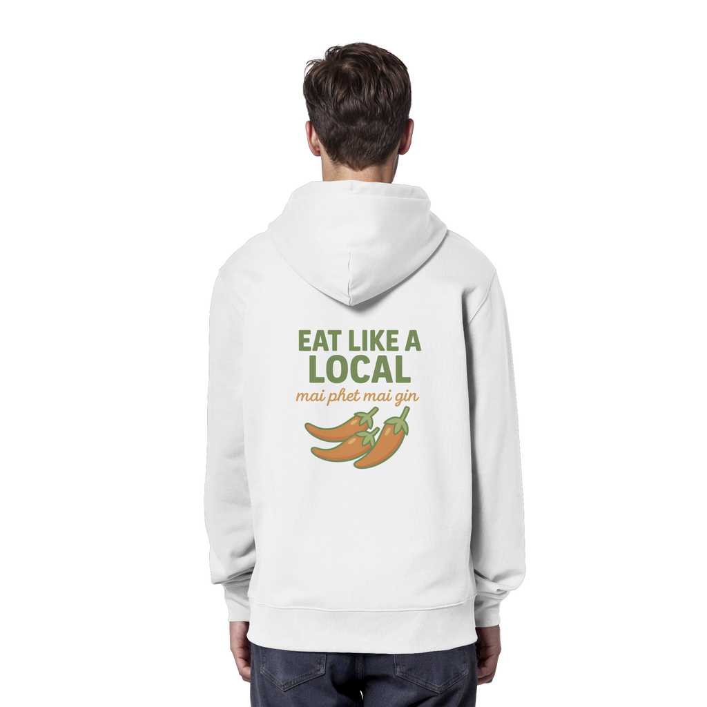Eat Like a Local – Thai Food Design | „mai phet mai gin“ Chili Design - Rückseite bedruckt - Organic Hoodie
