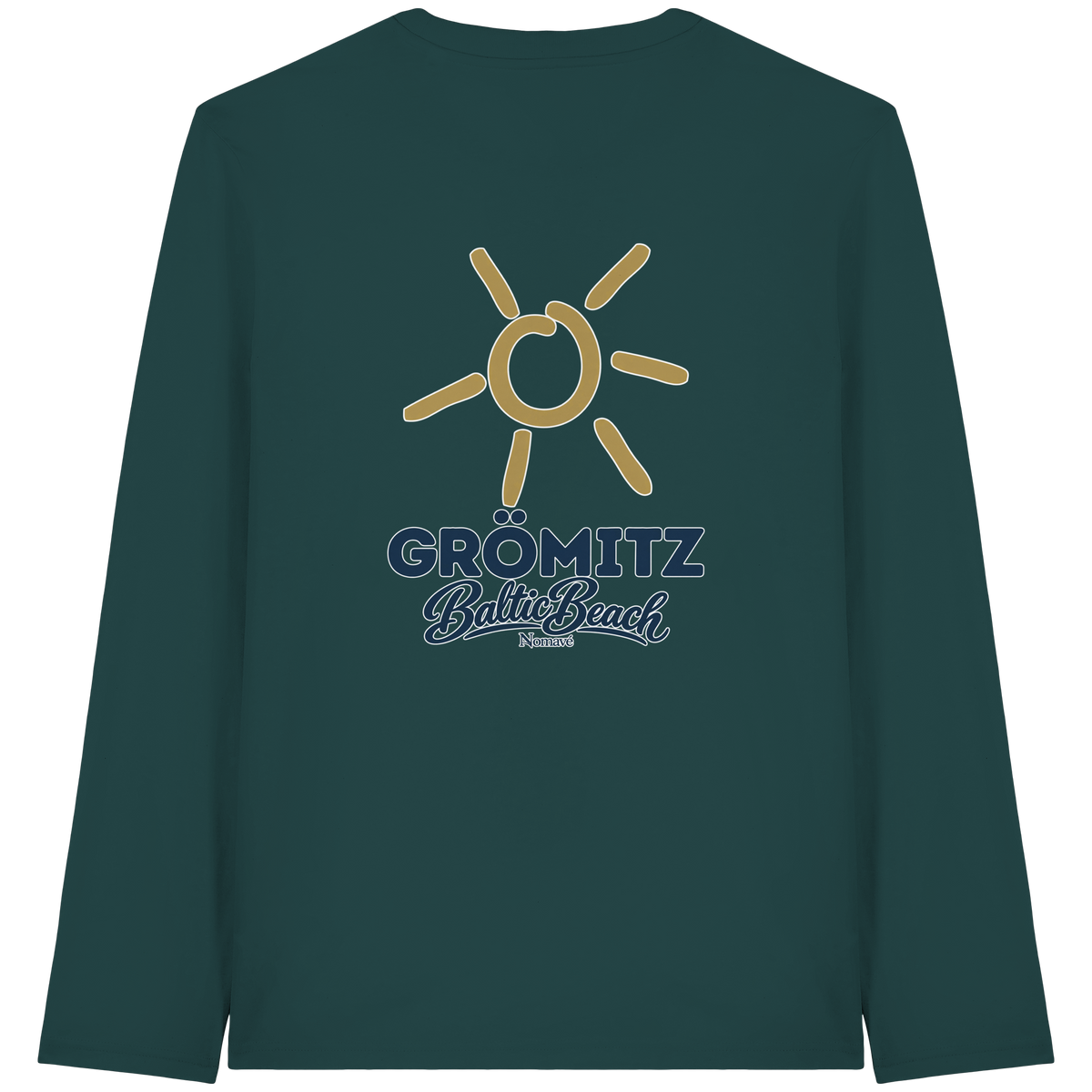 Grömitz Sonne Bio Unisex Longsleeve Baltic Beach mit Rückendruck in Glazed Green – Shirtigo-Originalmockup 3