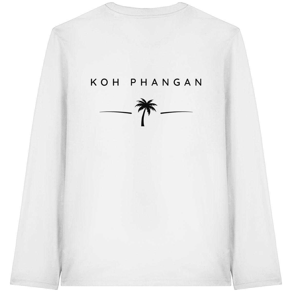 Original-Mockup des Bio Longsleeve in Weiß mit Koh-Phangan-Minimal-Backprint