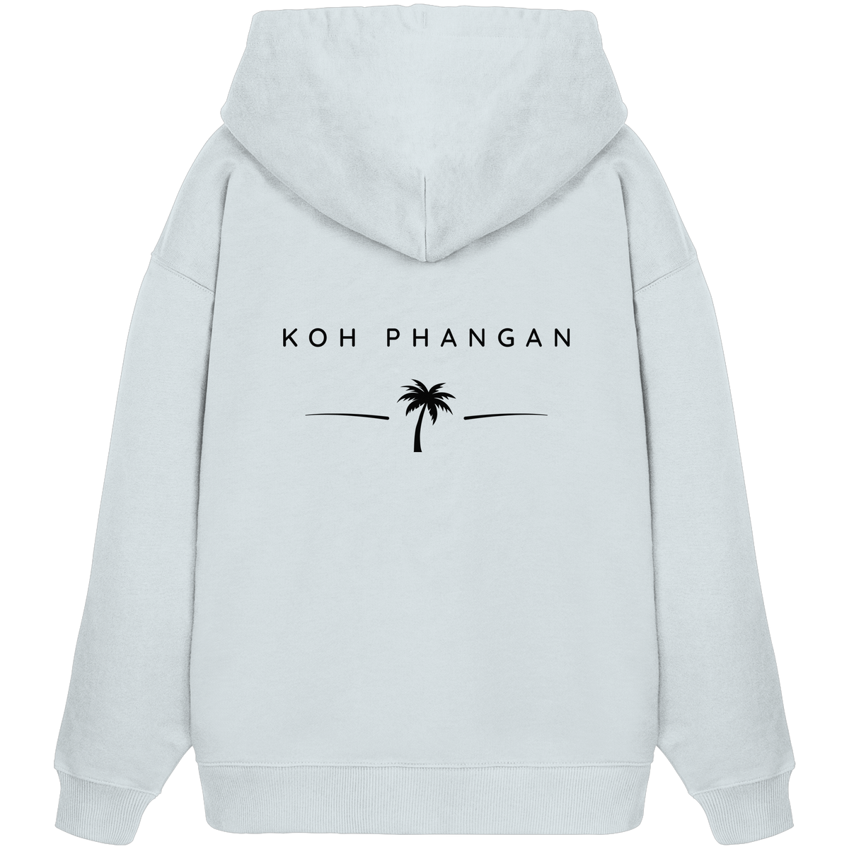 Original-Mockup des Bio Oversize Hoodie in Blue Ice mit Koh-Phangan-Minimal-Backprint