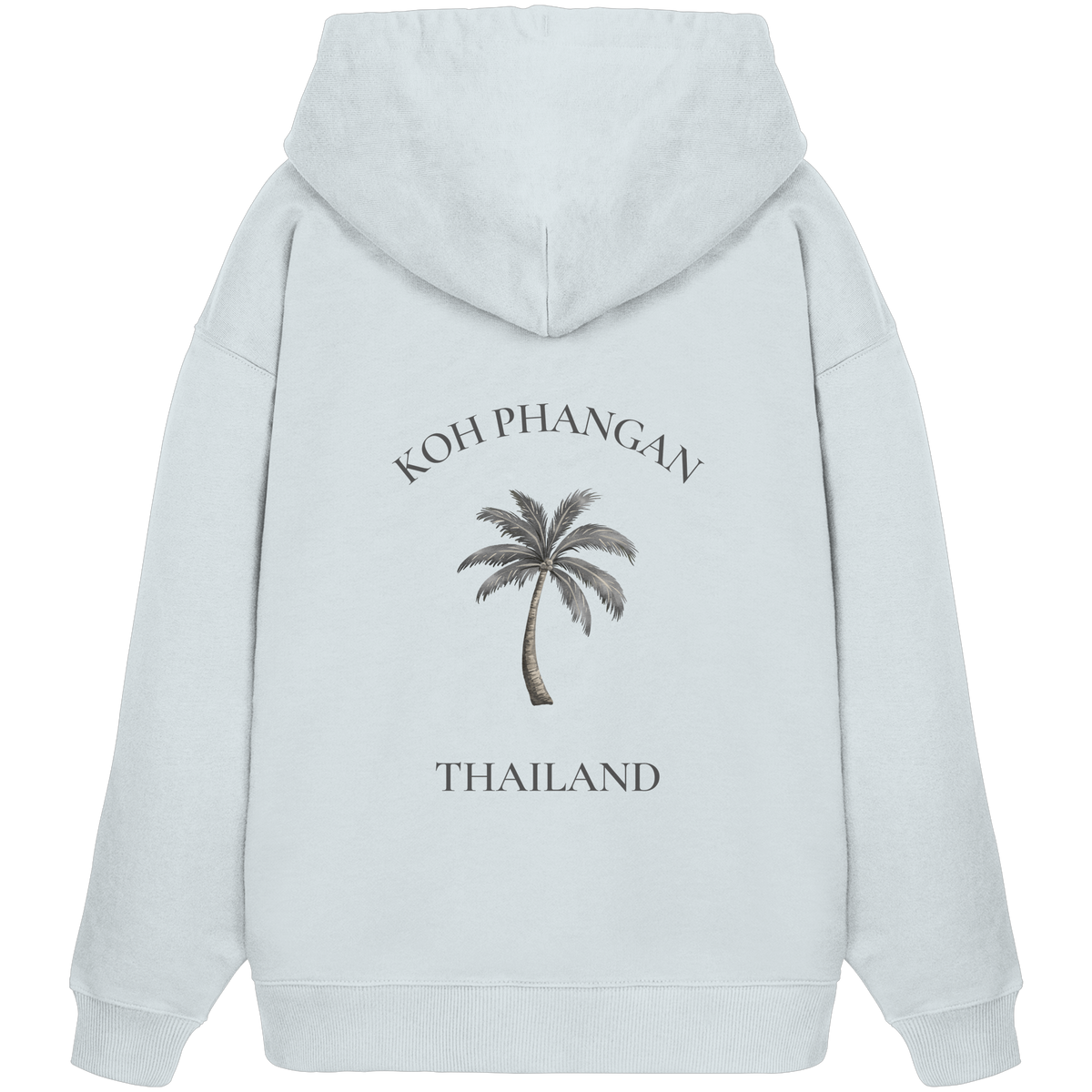 Koh Phangan Mini Palm – Bio Oversize Hoodie – Backprint – Originalmockup in Blue Ice, Produktansicht 4