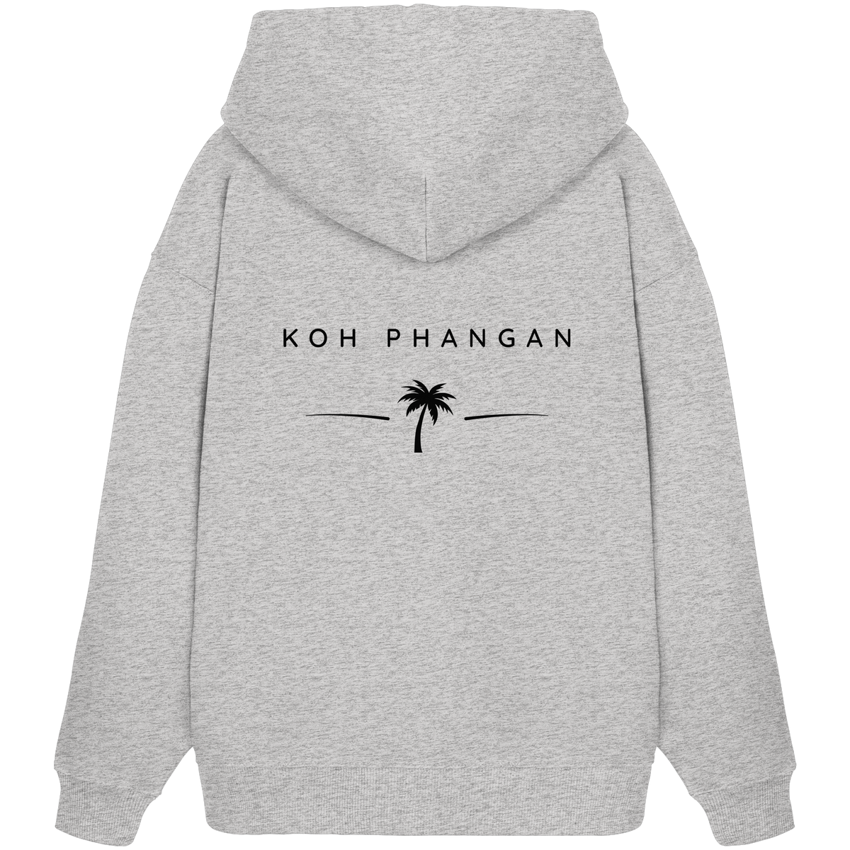 Original-Mockup des Bio Oversize Hoodie in Cool Heather Grey mit Koh-Phangan-Minimal-Backprint