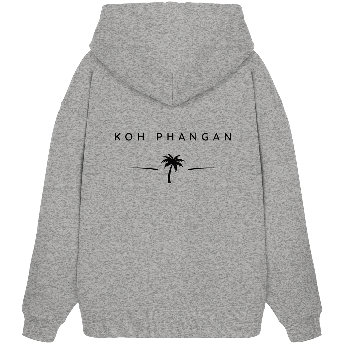 Original-Mockup des Bio Oversize Hoodie in Heather Grey mit Koh-Phangan-Minimal-Backprint