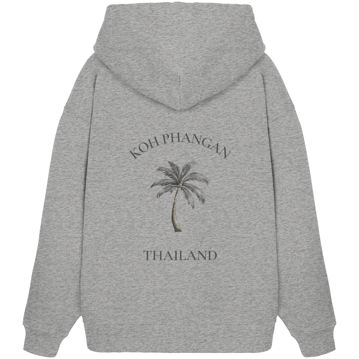 Koh Phangan Mini Palm – Bio Oversize Hoodie – Backprint – Originalmockup in Heather Grey, Produktansicht 6