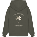Bio Oversize Hoodie in khaki mit Koh Phangan Mini Palm Motiv als Backprint – Original-Mockup