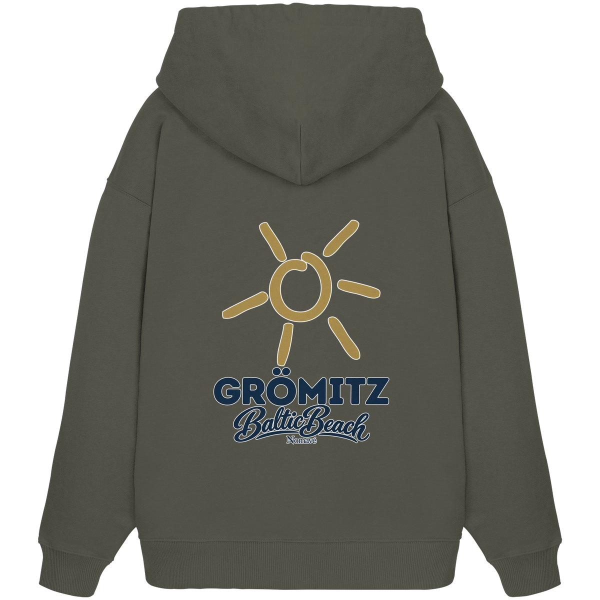 Grömitz Sonne Bio Oversize Hoodie Baltic Beach Rückendruck – Shirtigo-Originalmockup 8 (khaki)