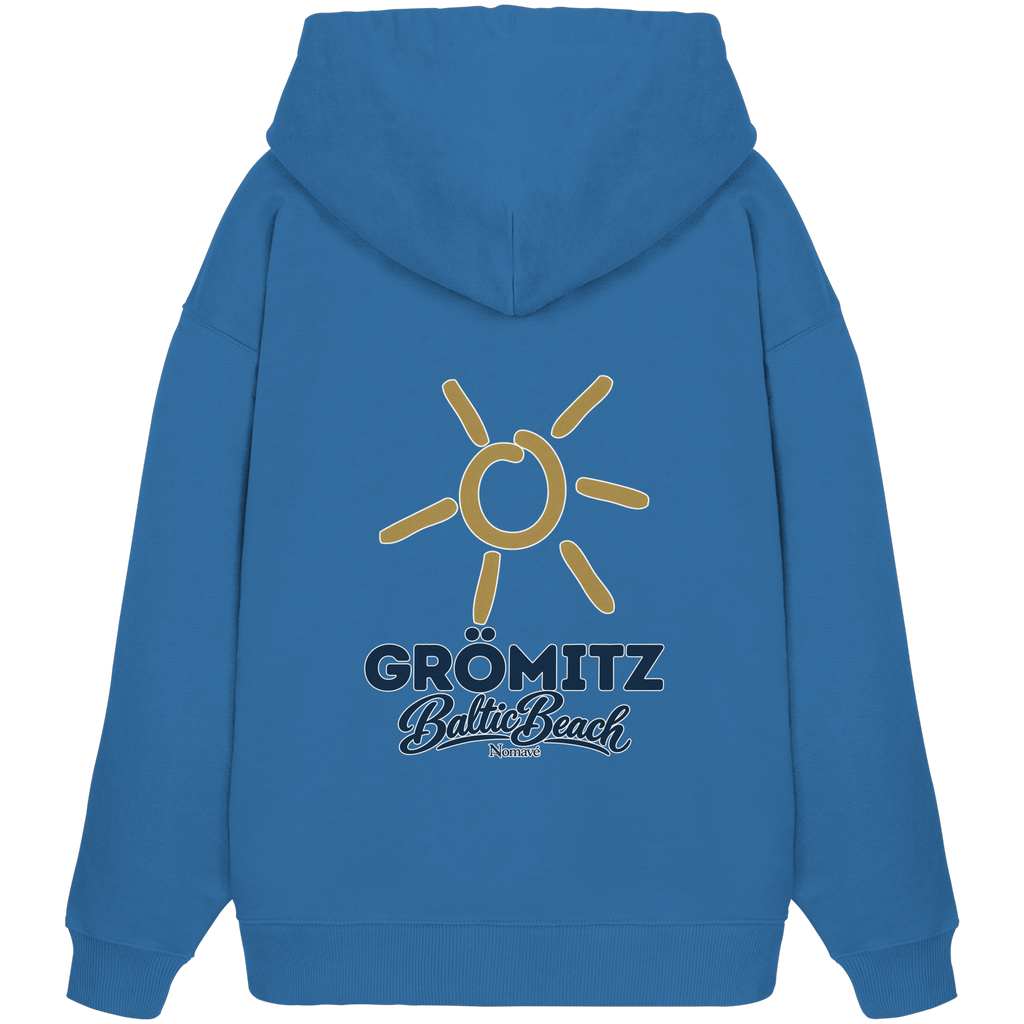 Grömitz Sonne Bio Oversize Hoodie Baltic Beach Rückendruck – Shirtigo-Originalmockup 7 (mindful-blue)