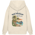 Bio Oversize Hoodie – Backprint in natural raw als Original-Mockup mit Koh Phangan Good Vibes Only Backprint