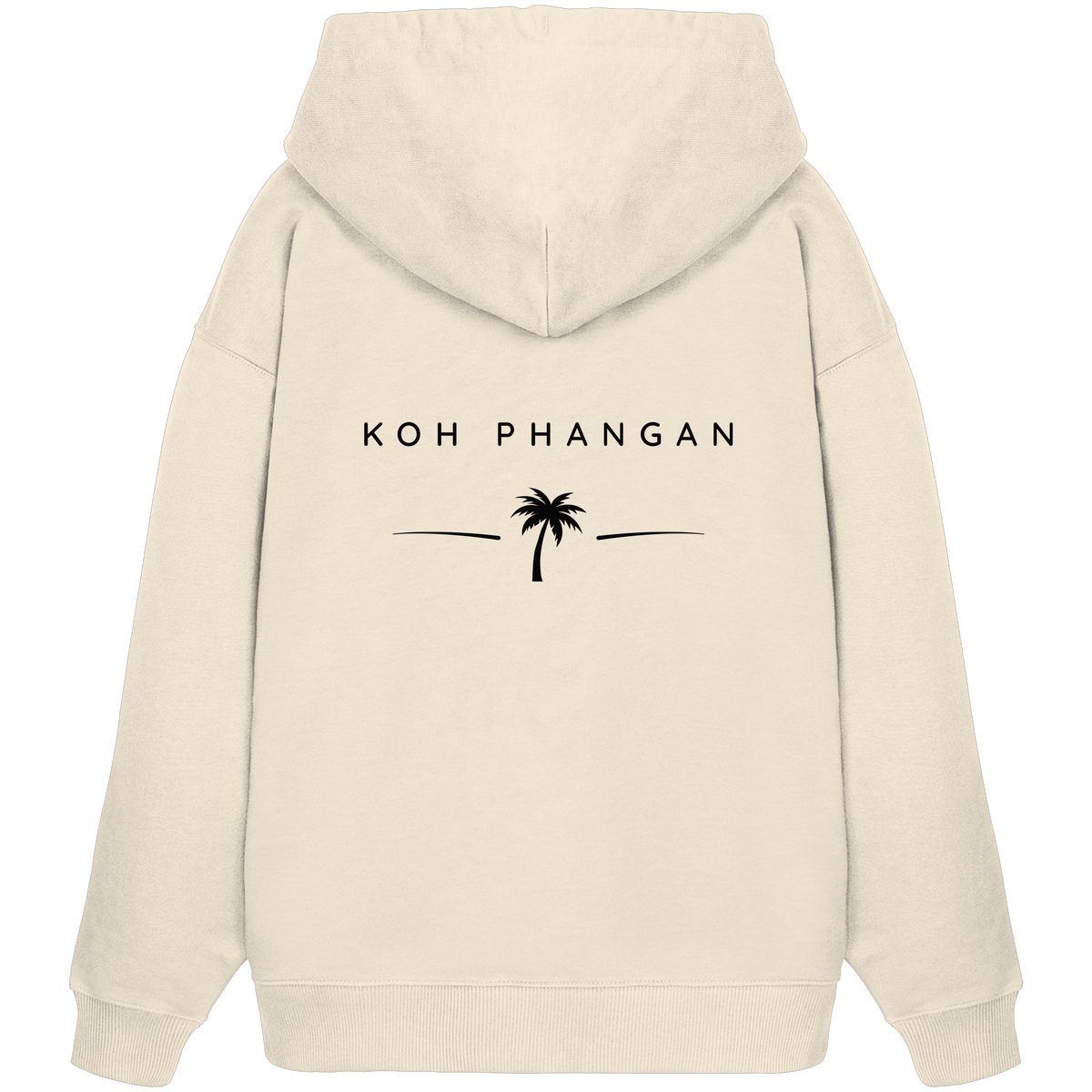 Original-Mockup des Bio Oversize Hoodie in Natural Raw mit Koh-Phangan-Minimal-Backprint