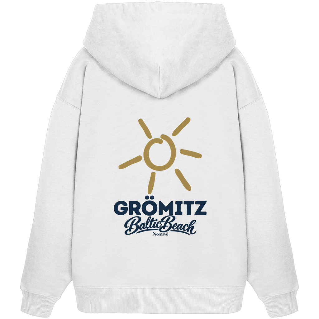 Grömitz Sonne Bio Oversize Hoodie Baltic Beach Rückendruck – Shirtigo-Originalmockup 2 (white)