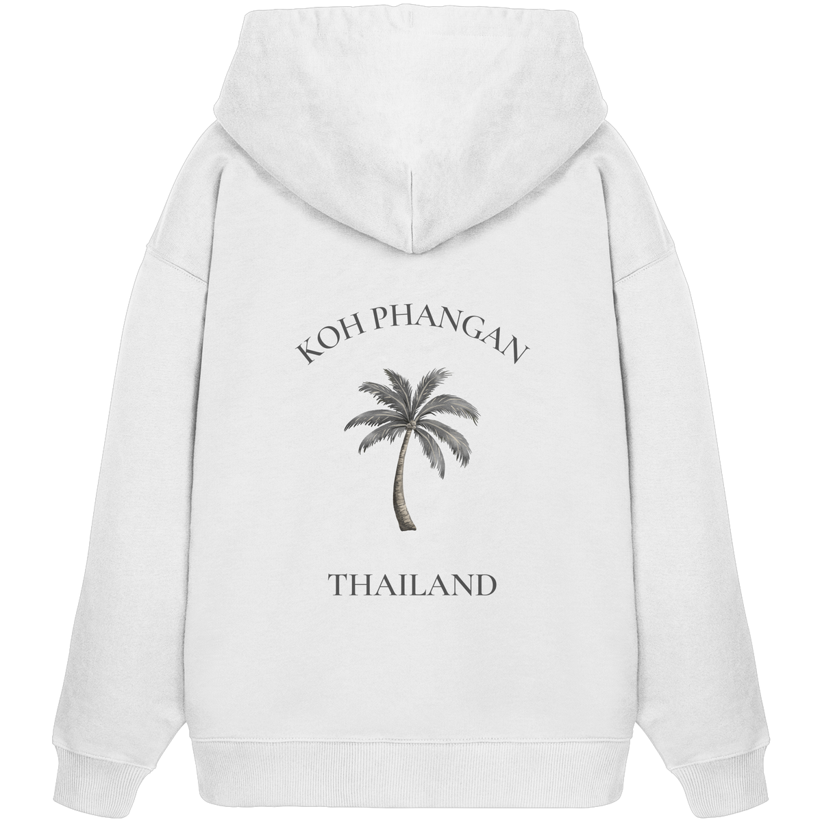 Koh Phangan Mini Palm – Bio Oversize Hoodie – Backprint – Originalmockup in White, Produktansicht 3