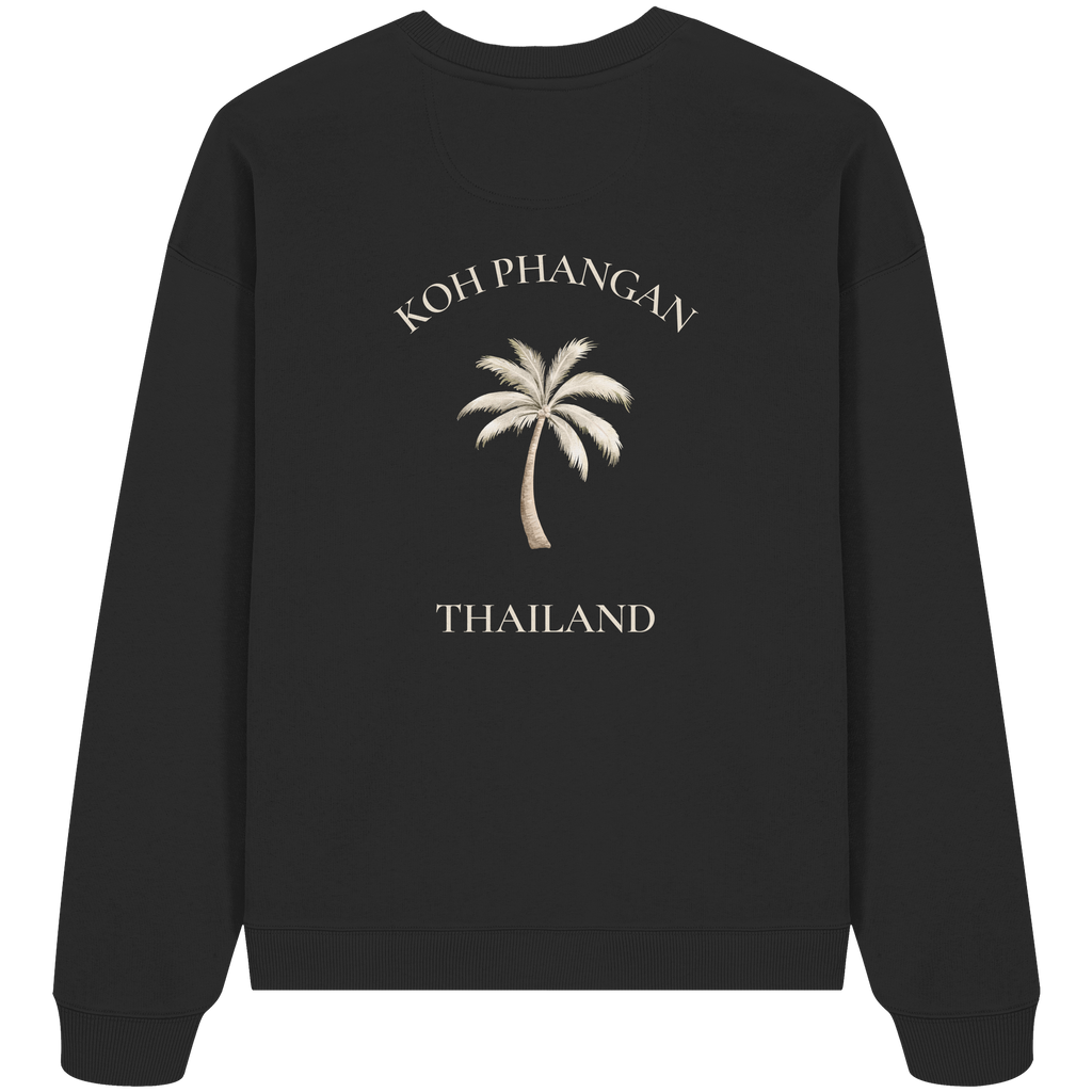 Bio Oversize Sweatshirt in black mit Koh Phangan Mini Palm Motiv als Backprint – Original-Mockup