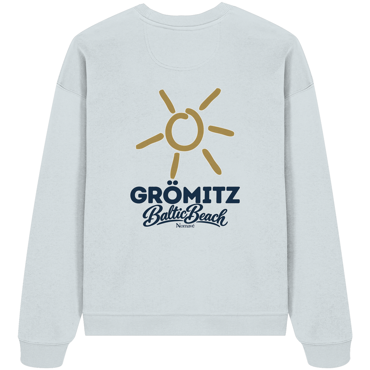Grömitz Sonne Bio Oversize Sweatshirt Baltic Beach Rückendruck – Shirtigo-Originalmockup 6 (blue-ice)
