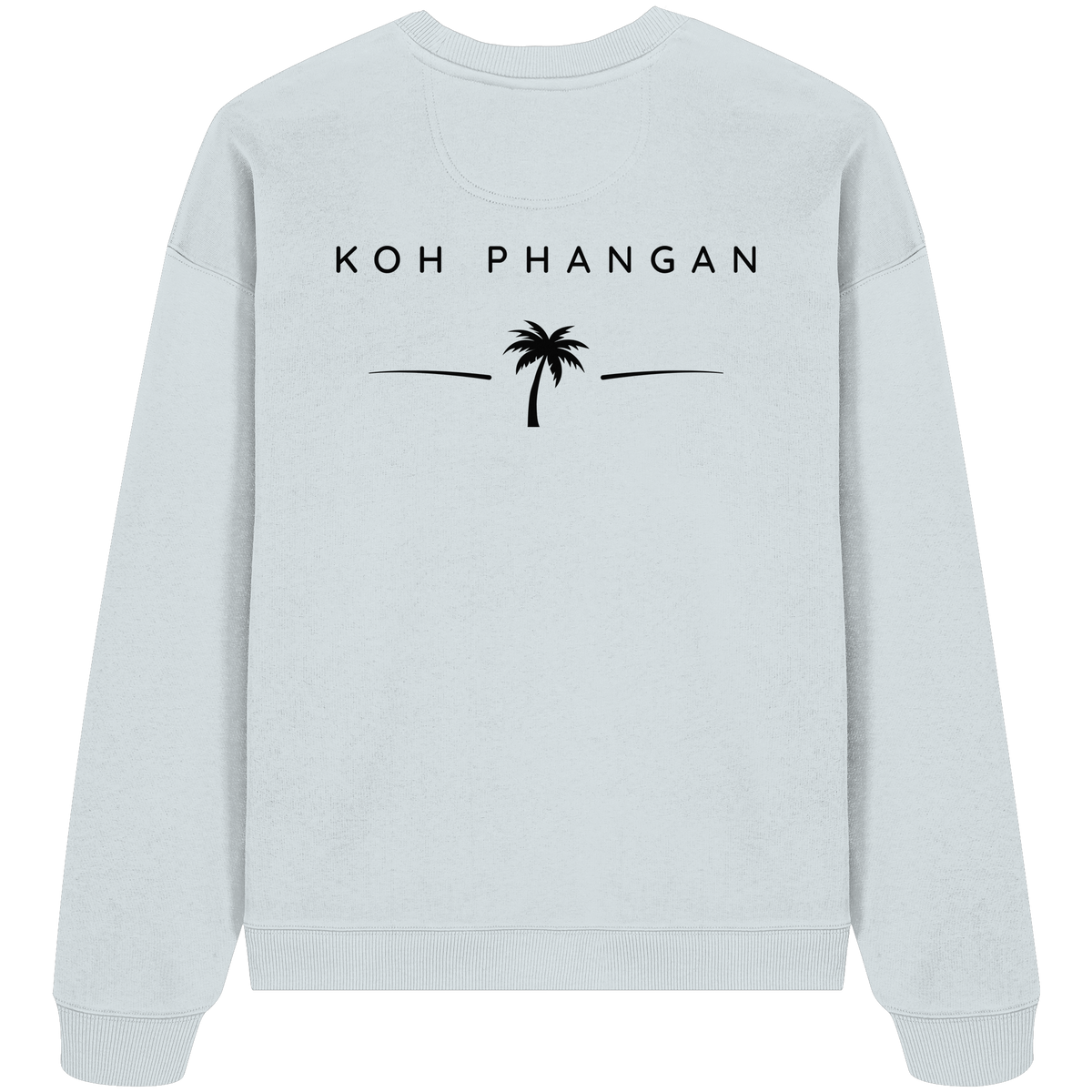 Original-Mockup des Bio Oversize Sweatshirt in Blue Ice mit Koh-Phangan-Minimal-Backprint