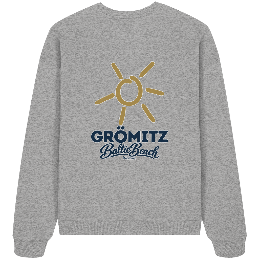Grömitz Sonne Bio Oversize Sweatshirt Baltic Beach Rückendruck – Shirtigo-Originalmockup 3 (heather-grey)