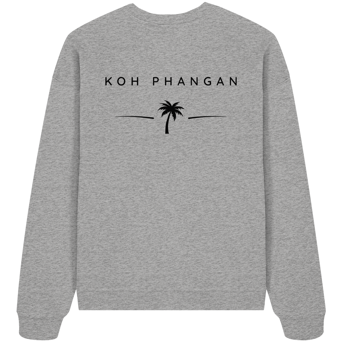 Original-Mockup des Bio Oversize Sweatshirt in Heather Grey mit Koh-Phangan-Minimal-Backprint