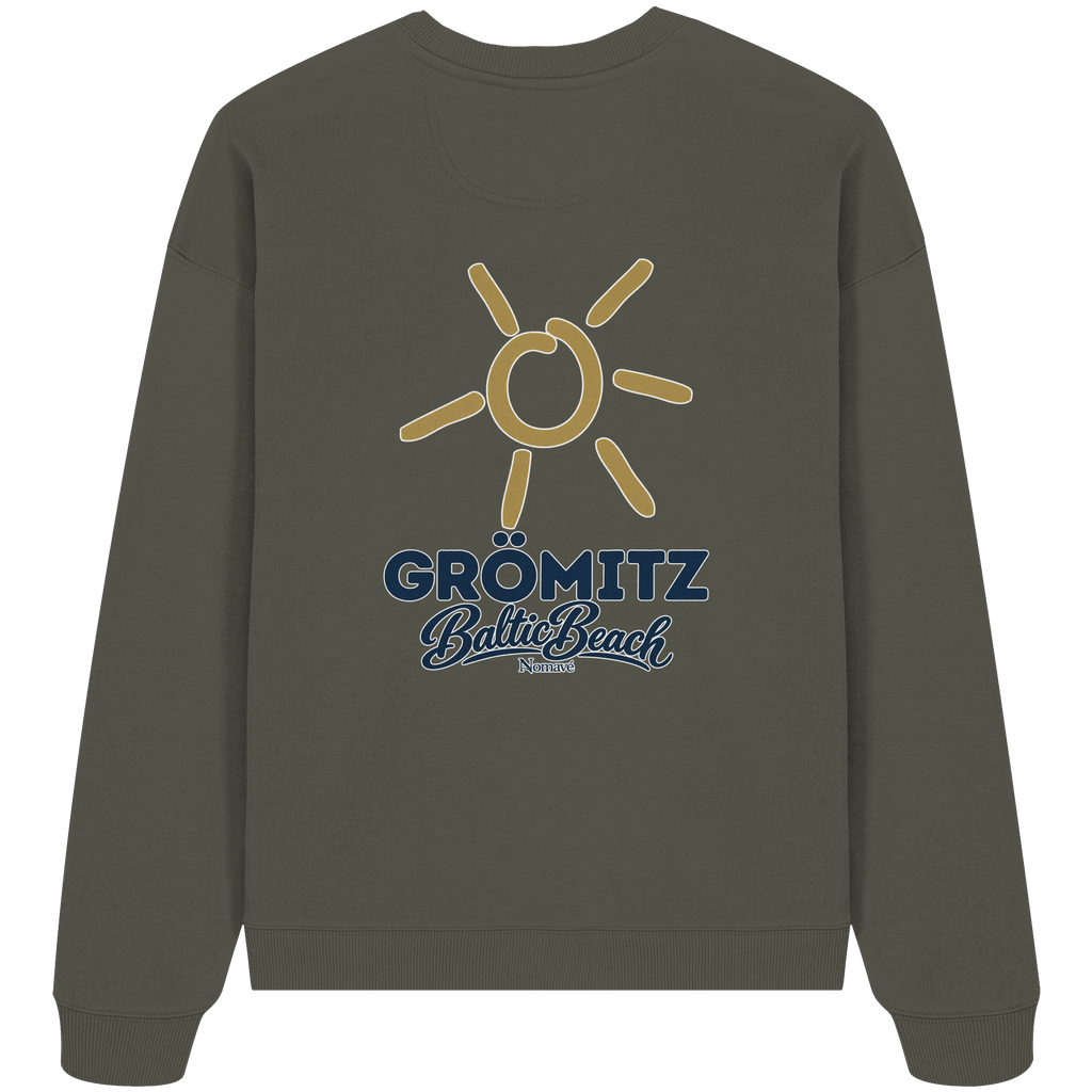 Grömitz Sonne Bio Oversize Sweatshirt Baltic Beach Rückendruck – Shirtigo-Originalmockup 8 (khaki)