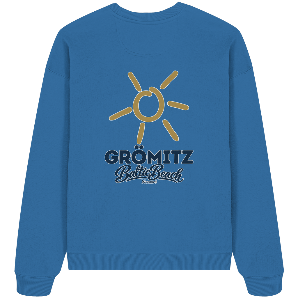 Grömitz Sonne Bio Oversize Sweatshirt Baltic Beach Rückendruck – Shirtigo-Originalmockup 5 (mindful-blue)