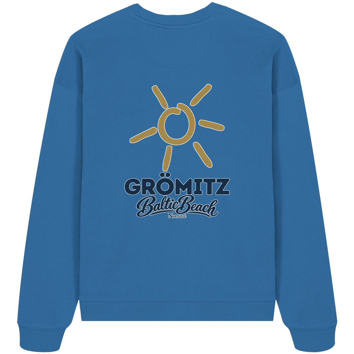 Grömitz Sonne Bio Oversize Sweatshirt Baltic Beach Rückendruck – Shirtigo-Originalmockup 5 (mindful-blue)