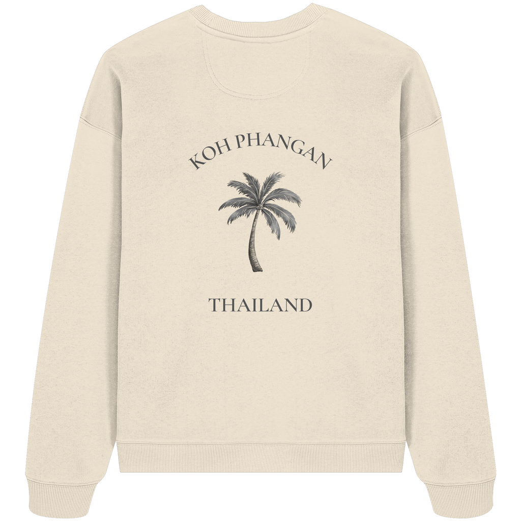 Koh Phangan Mini Palm – Bio Oversize Sweatshirt – Backprint – Originalmockup in Natural Raw, Produktansicht 1