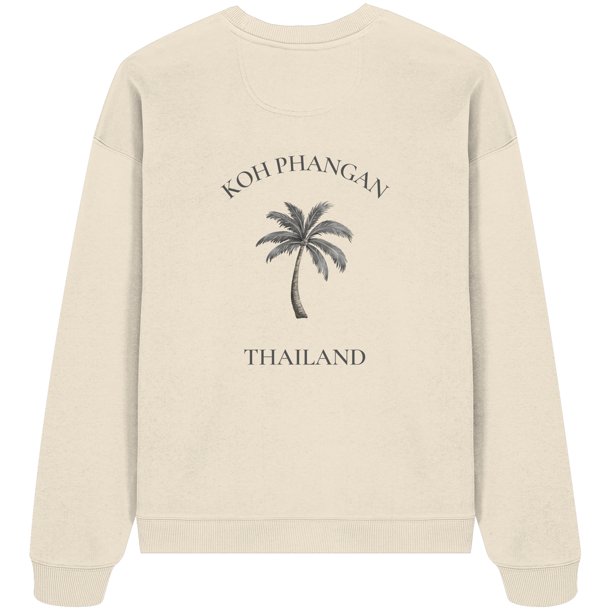 Koh Phangan Mini Palm – Bio Oversize Sweatshirt – Backprint – Originalmockup in Natural Raw, Produktansicht 1