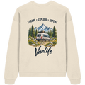 Bio Oversize Sweatshirt in Natural Raw als Produkt-Mockup mit Escape Explore Repeat Motiv als Backprint