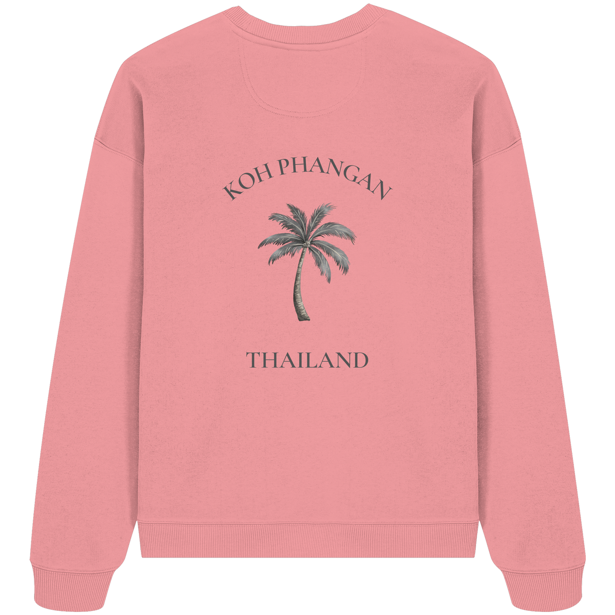 Koh Phangan Mini Palm – Bio Oversize Sweatshirt – Backprint – Originalmockup in Pink Joy, Produktansicht 4