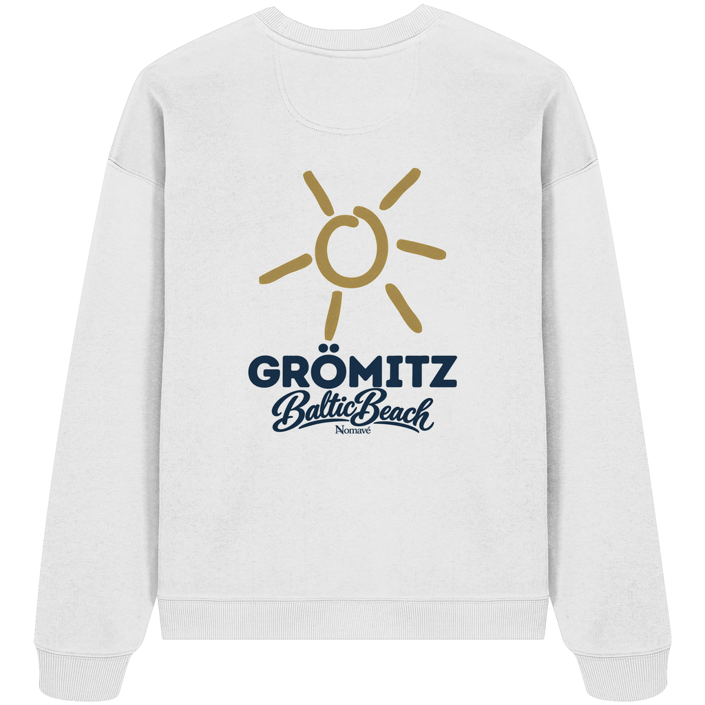 Grömitz Sonne Bio Oversize Sweatshirt Baltic Beach Rückendruck – Shirtigo-Originalmockup 2 (white)