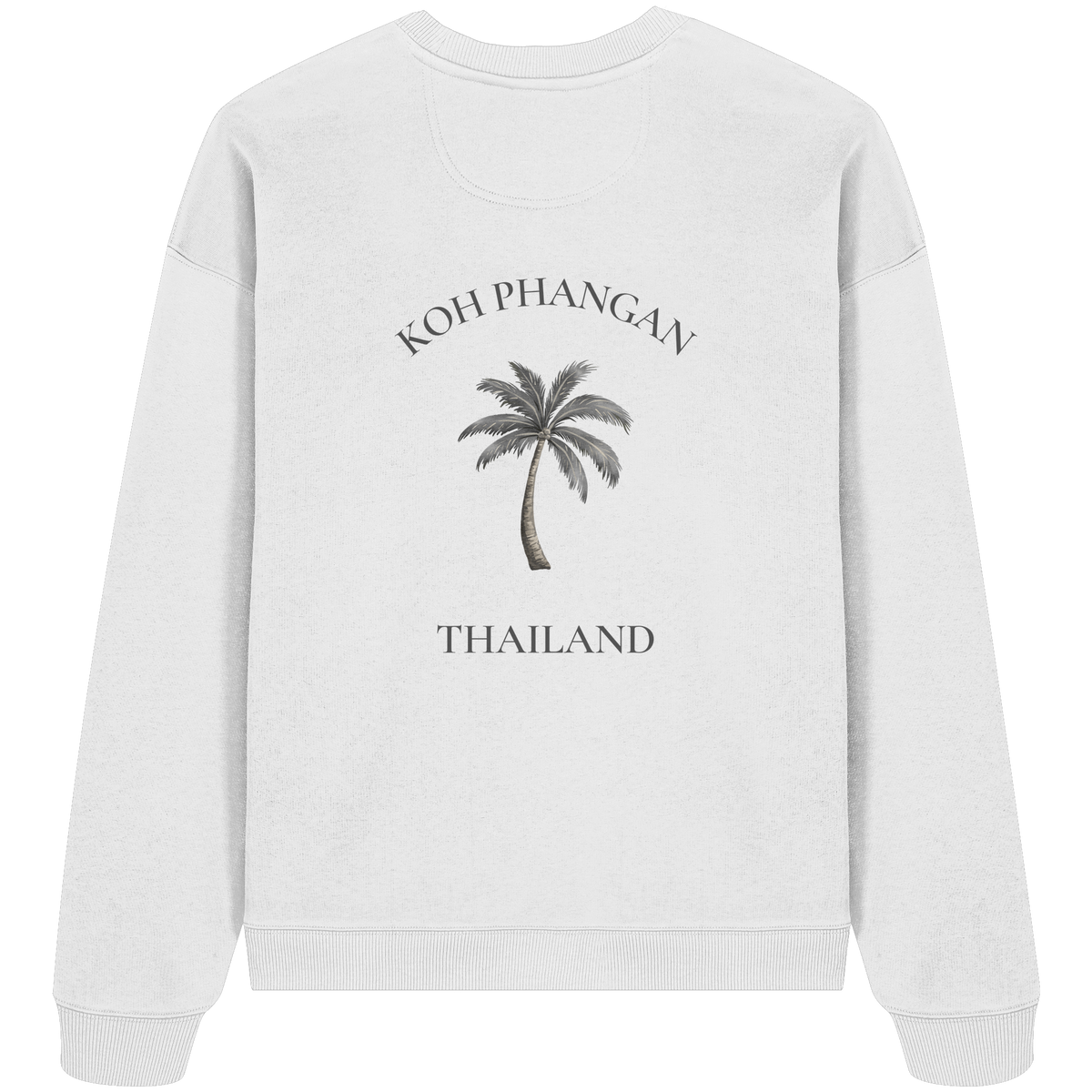 Koh Phangan Mini Palm – Bio Oversize Sweatshirt – Backprint – Originalmockup in White, Produktansicht 3