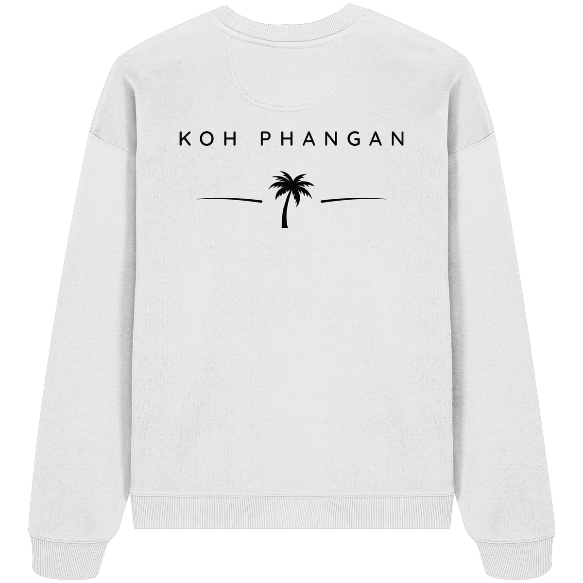 Original-Mockup des Bio Oversize Sweatshirt in Weiß mit Koh-Phangan-Minimal-Backprint