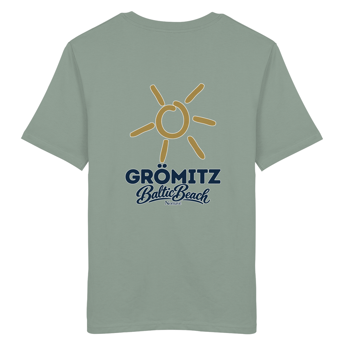 Grömitz Sonne Bio Unisex T-Shirt Baltic Beach mit Rückendruck in Aloe – Shirtigo-Originalmockup 7