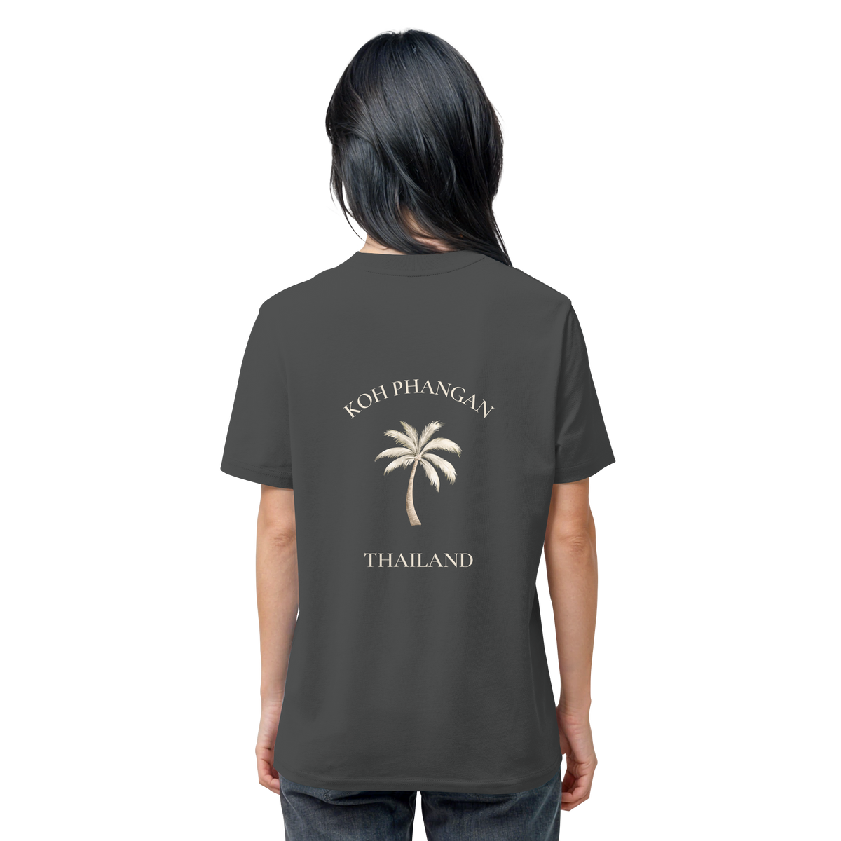 Koh Phangan Mini Palm – Bio T-Shirt – Backprint – Originalmockup in Anthracite, Produktansicht 8