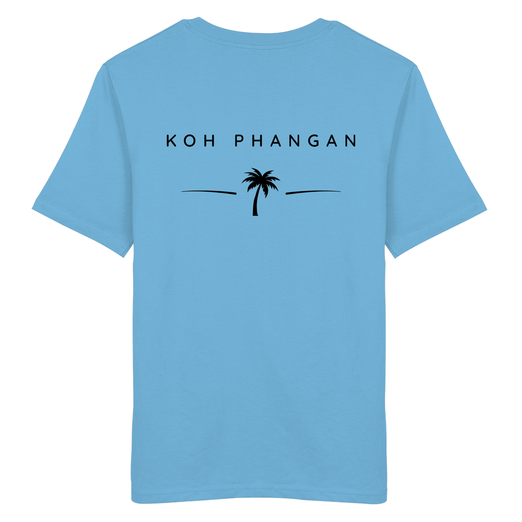 weitere Originalansicht des Bio T-Shirt in Aqua Blue mit Koh-Phangan-Minimal-Backprint