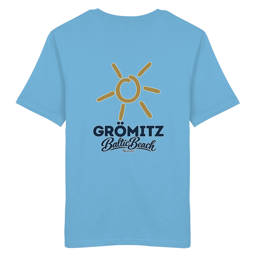 Grömitz Sonne Bio Unisex T-Shirt Baltic Beach mit Rückendruck in Aqua Blue – Shirtigo-Originalmockup 19