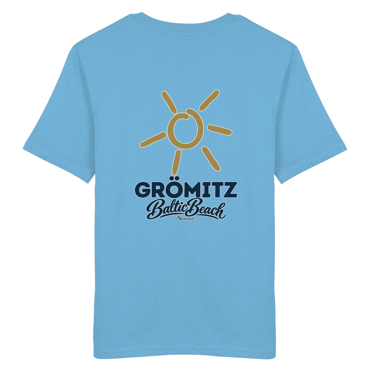 Grömitz Sonne Bio Unisex T-Shirt Baltic Beach mit Rückendruck in Aqua Blue – Shirtigo-Originalmockup 19