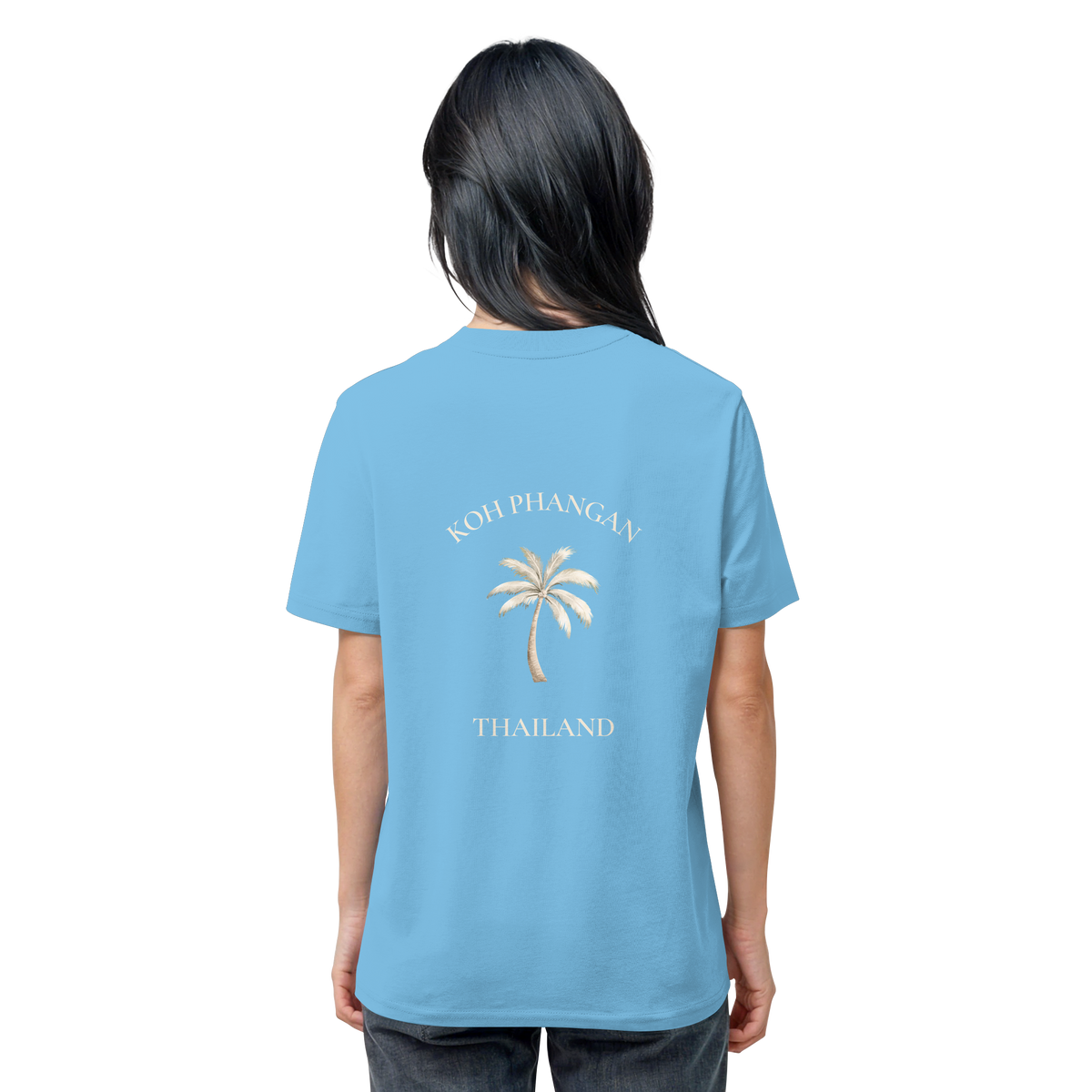 Koh Phangan Mini Palm – Bio T-Shirt – Backprint – Originalmockup in Aqua Blue, Produktansicht 20