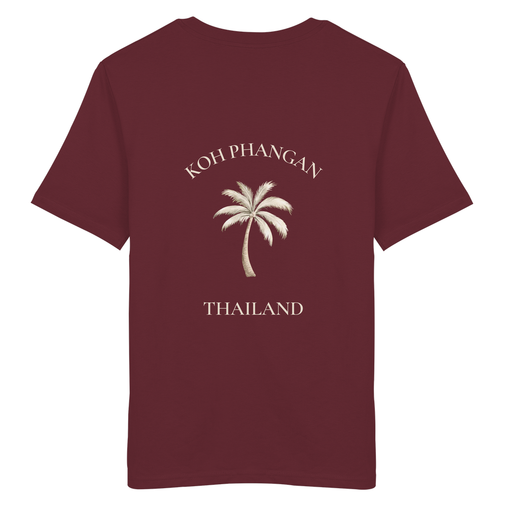 Koh Phangan Mini Palm – Bio T-Shirt – Backprint – Originalmockup in Burgundy, Produktansicht 24