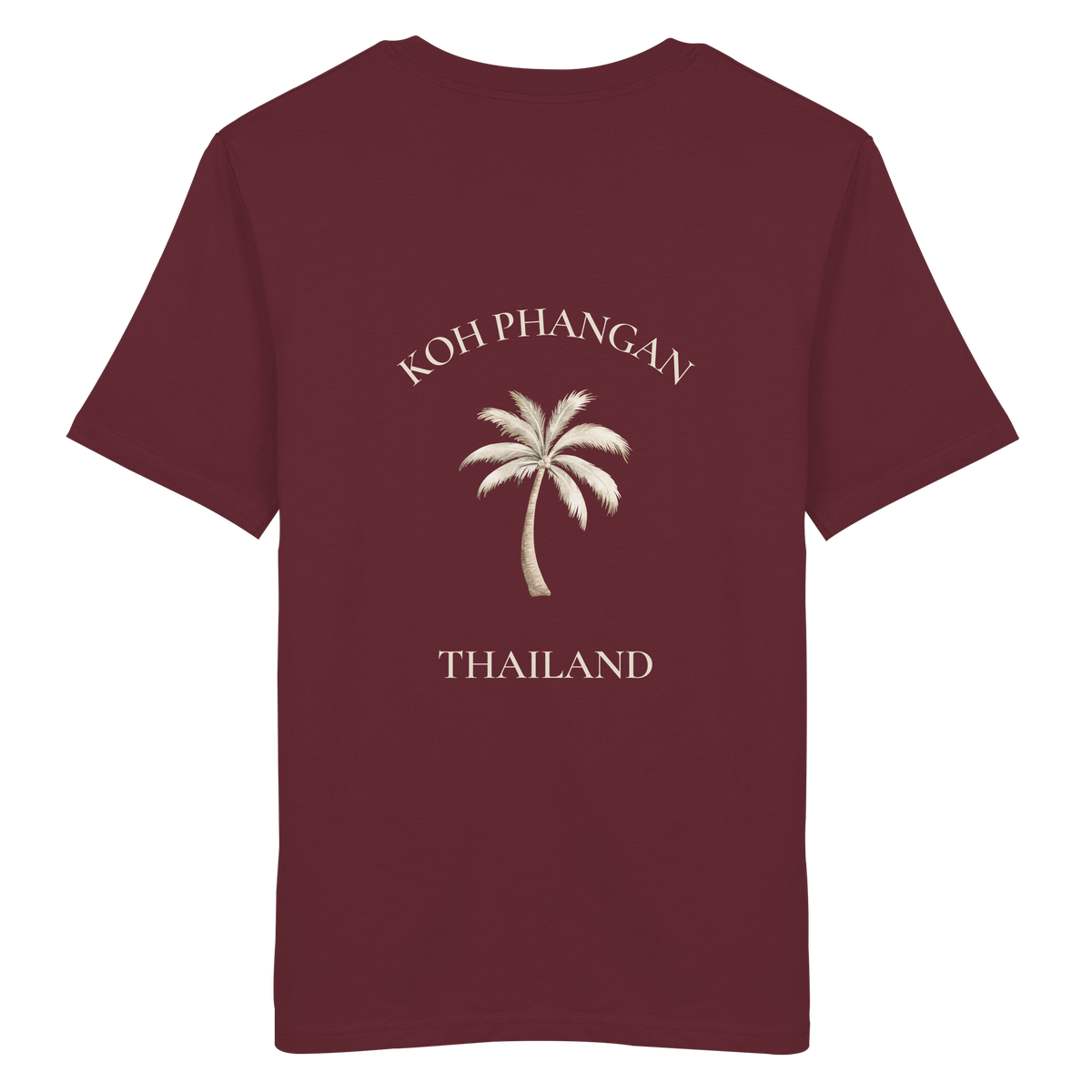 Koh Phangan Mini Palm – Bio T-Shirt – Backprint – Originalmockup in Burgundy, Produktansicht 24