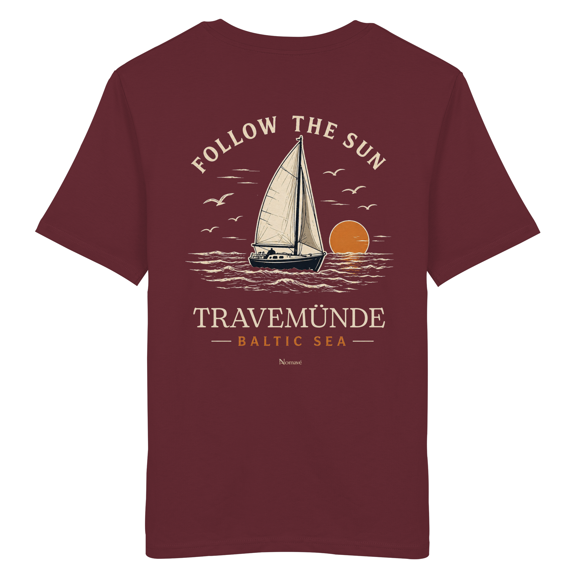 Travemünde Follow The Sun Dark Edition Backprint T-Shirt aus Bio-Baumwolle