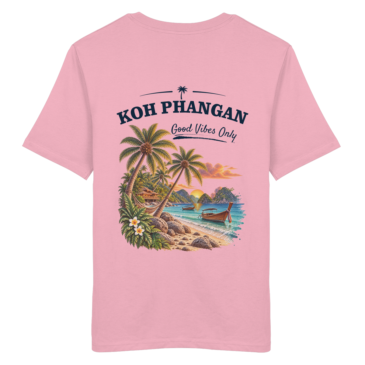 Koh Phangan Good Vibes Only – Bio T-Shirt – Backprint – Original-Mockup organic shirt cotton pink mit Rückenmotiv