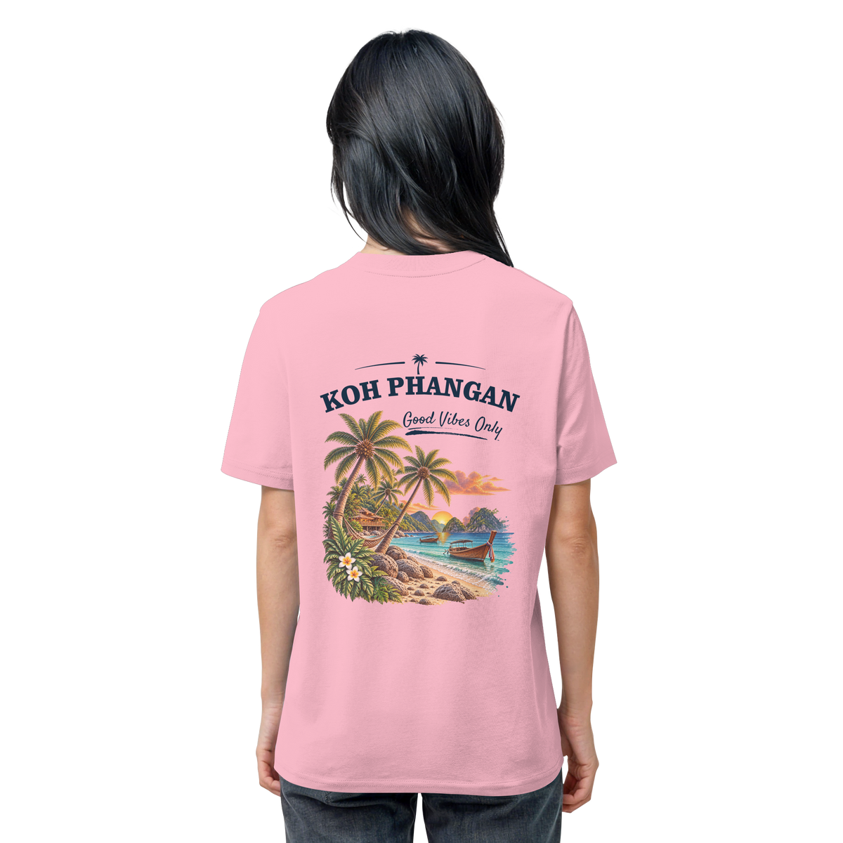 Koh Phangan Good Vibes Only – Bio T-Shirt – Backprint – Original-Mockup organic shirt cotton pink mit Rückenmotiv