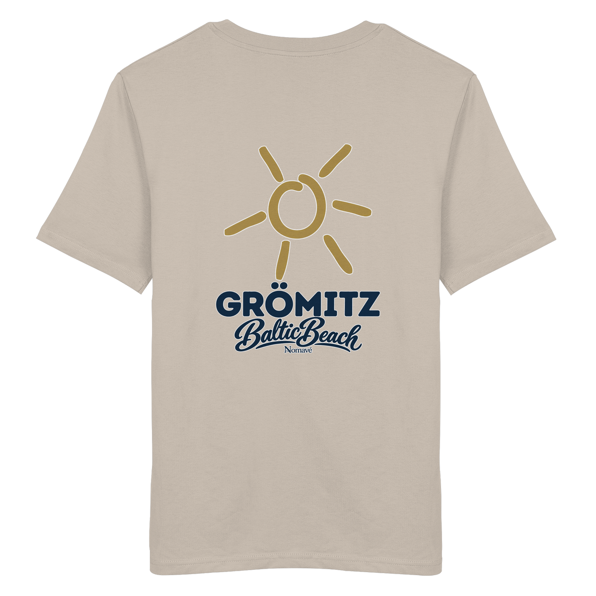 Grömitz Sonne Bio Unisex T-Shirt Baltic Beach mit Rückendruck in Desert Dust – Shirtigo-Originalmockup 11