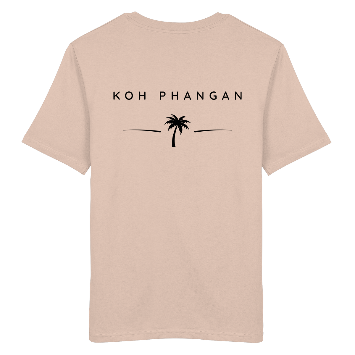 Original-Mockup des Bio T-Shirt in Fraiche Peche mit Koh-Phangan-Minimal-Backprint