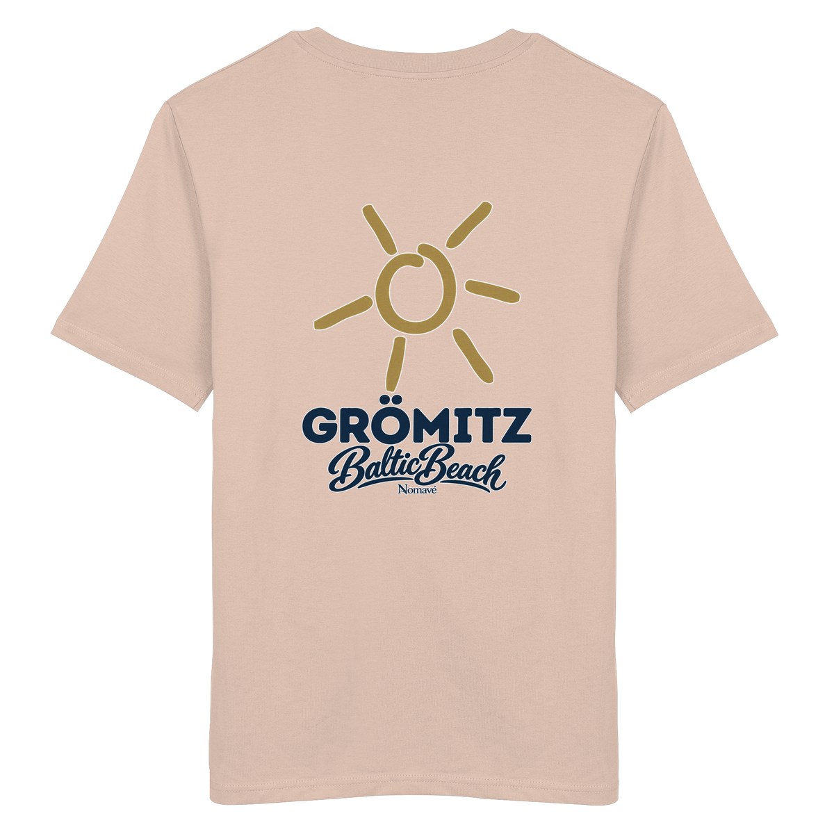Grömitz Sonne Bio Unisex T-Shirt Baltic Beach mit Rückendruck in Fraiche Peche – Shirtigo-Originalmockup 22