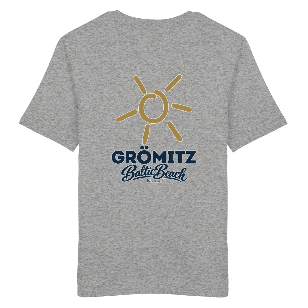 Grömitz Sonne Bio Unisex T-Shirt Baltic Beach mit Rückendruck in Heather Grey – Shirtigo-Originalmockup 6