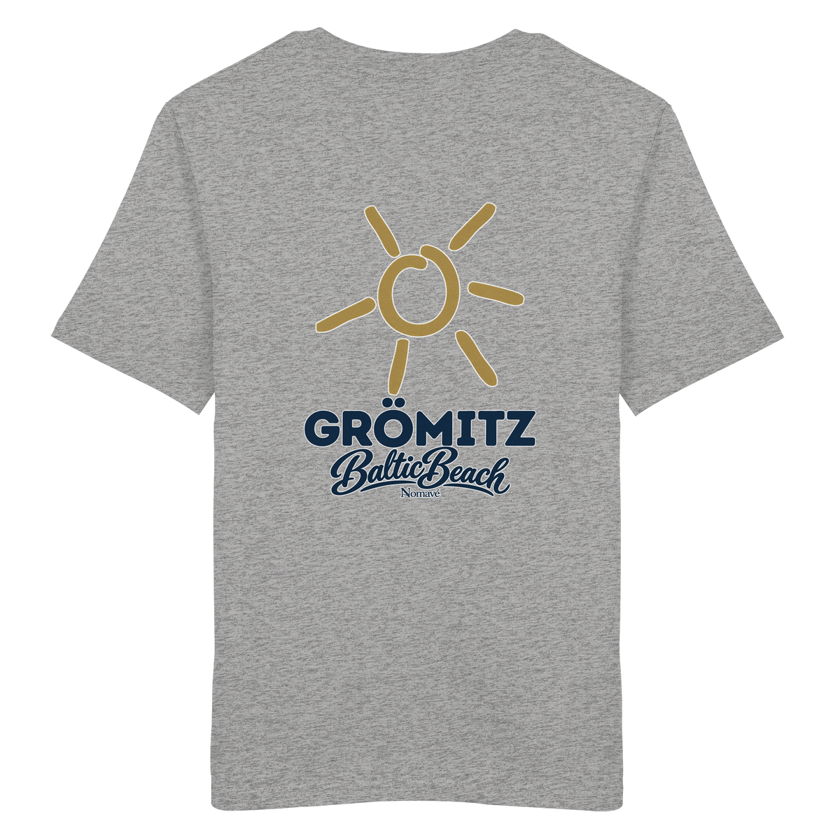 Grömitz Sonne Bio Unisex T-Shirt Baltic Beach mit Rückendruck in Heather Grey – Shirtigo-Originalmockup 6