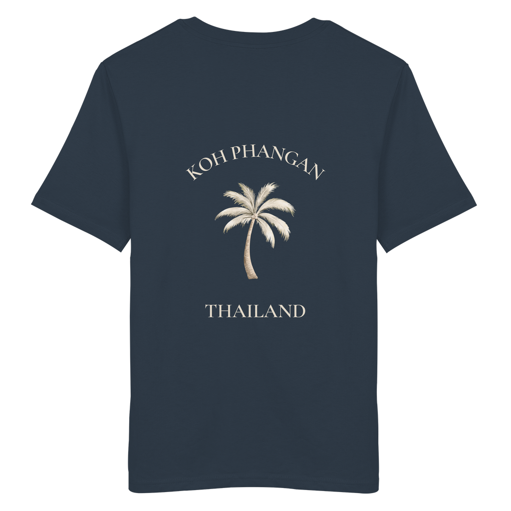 Koh Phangan Mini Palm – Bio T-Shirt – Backprint – Originalmockup in India Ink Grey, Produktansicht 6