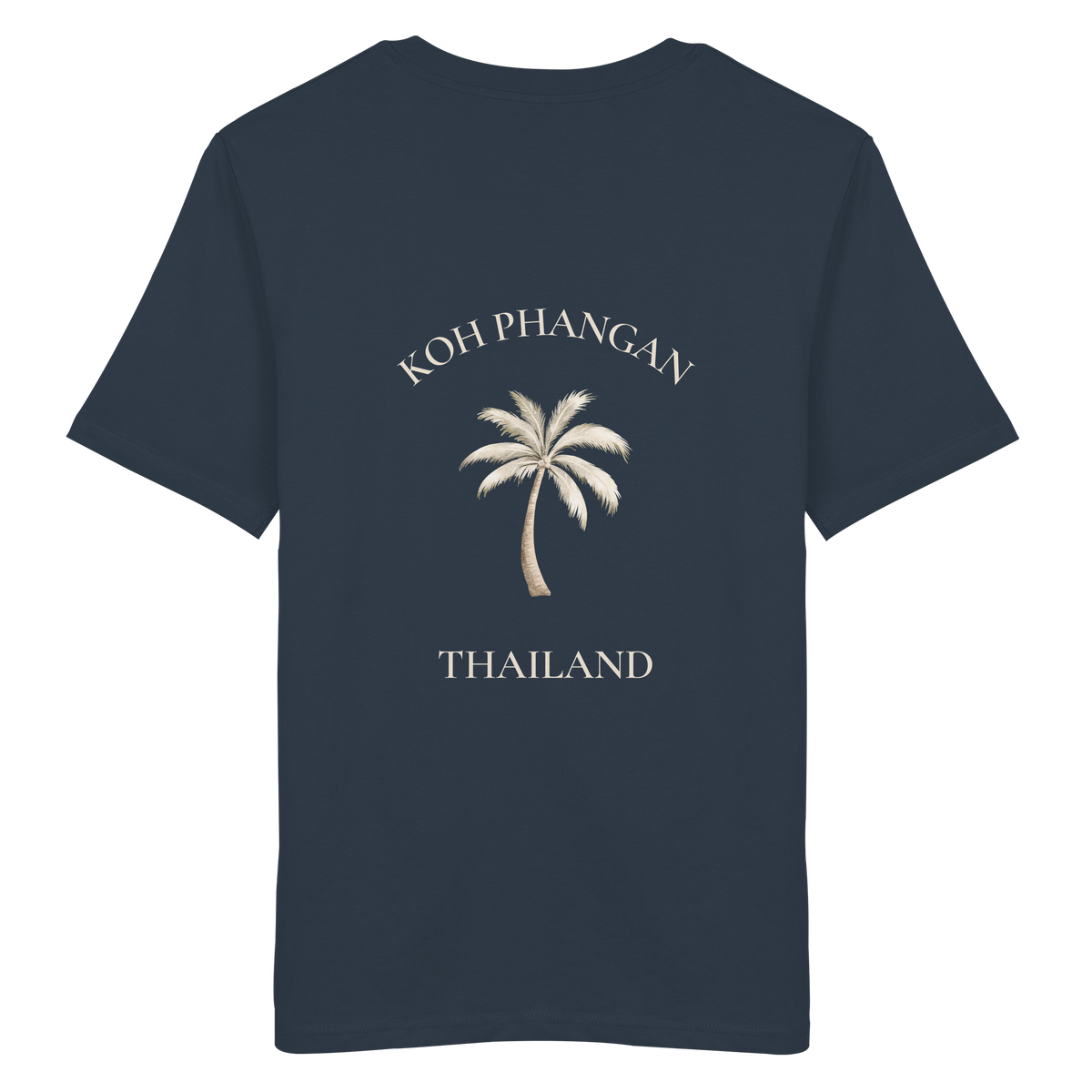 Koh Phangan Mini Palm – Bio T-Shirt – Backprint – Originalmockup in India Ink Grey, Produktansicht 6