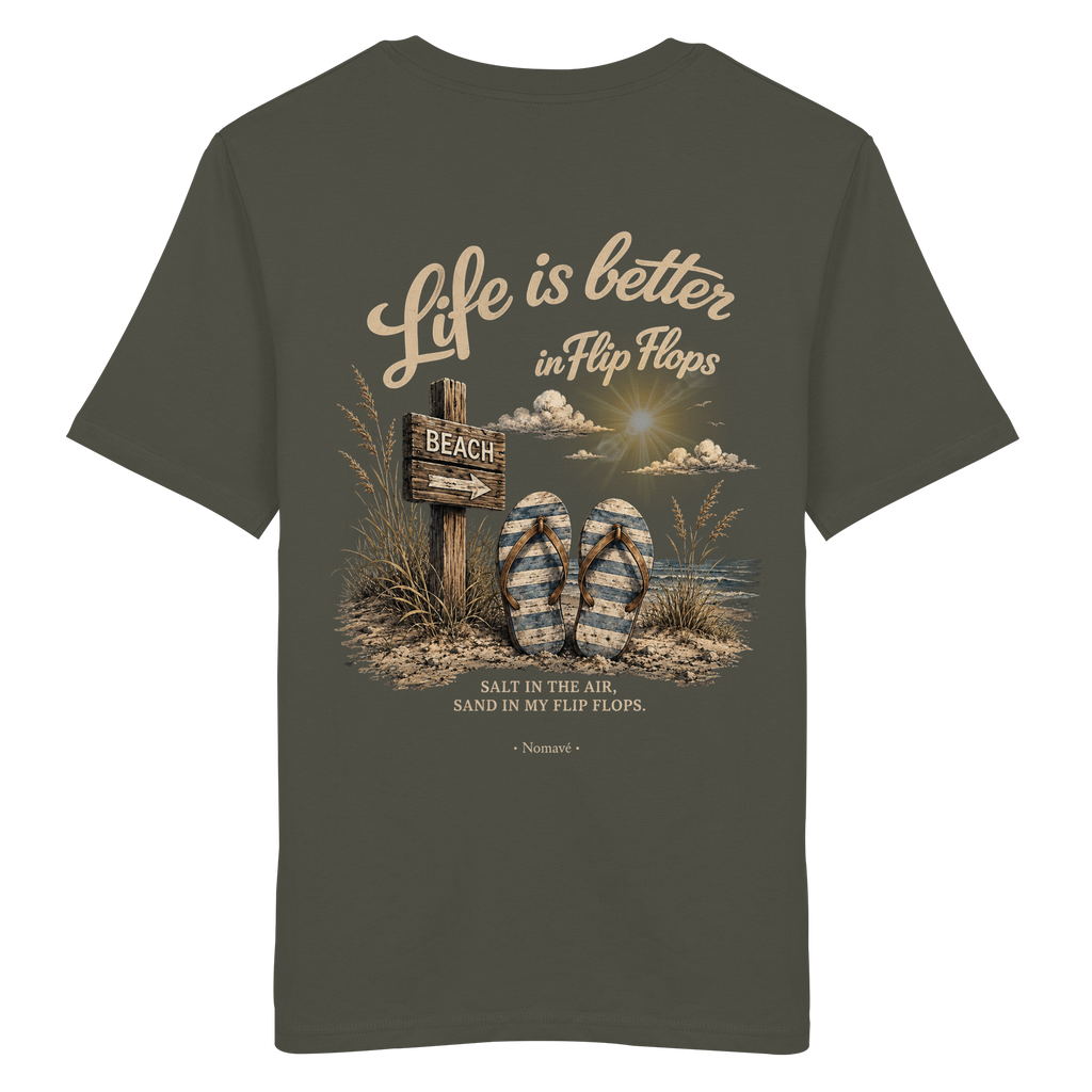 Life-is-better-in-flip-flops-dark-edition-backprint - Organic Shirt